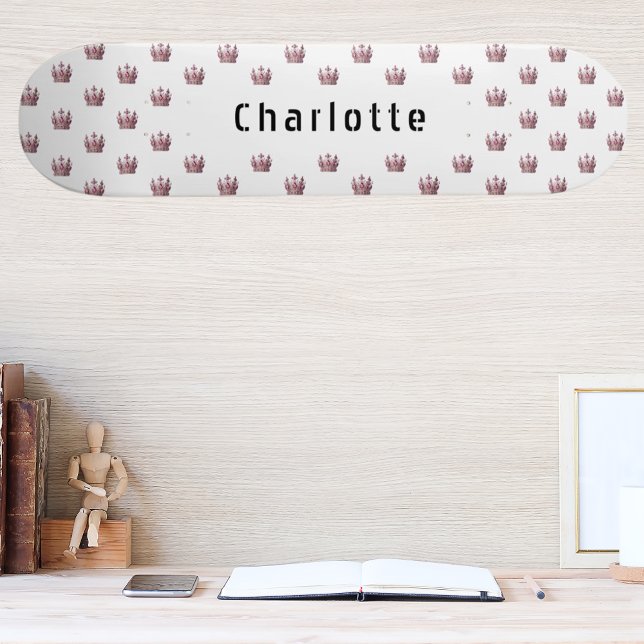 Rose gold pink queen crown white name skateboard (Creator Uploaded)