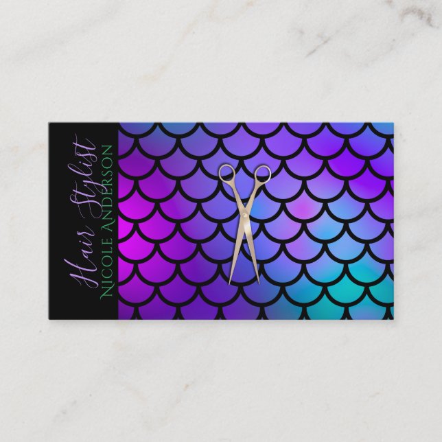 Rose Gold Pink Rainbow Mermaid Hair Stylist Business Card (Front)