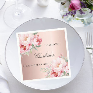 Rose gold pink roses florals Confirmation Napkin