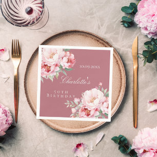 Rose gold pink roses florals elegant birthday napkin