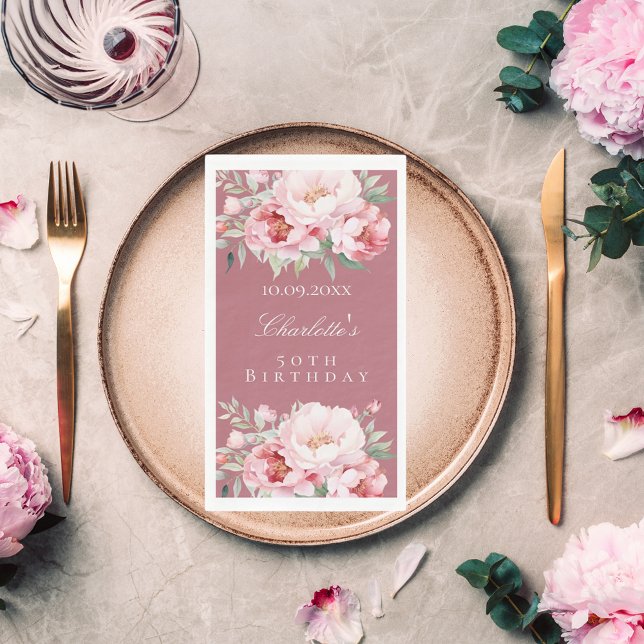 Rose gold pink roses florals elegant birthday napkin (Creator Uploaded)