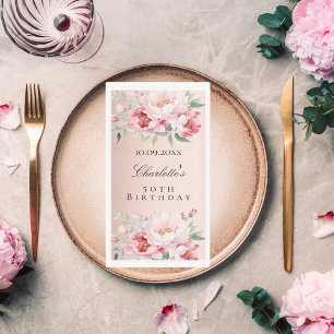 Rose gold pink roses florals elegant birthday napkin