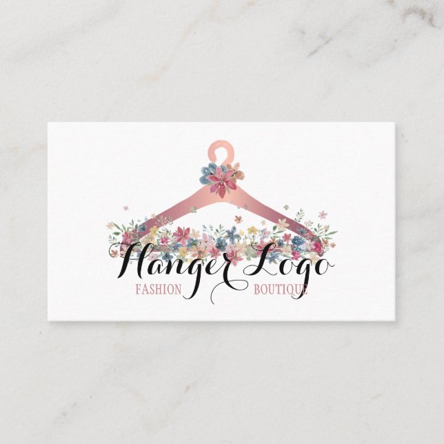 Rose Gold Pink Seamstress Tailor Floral Hanger Business Card (Front)
