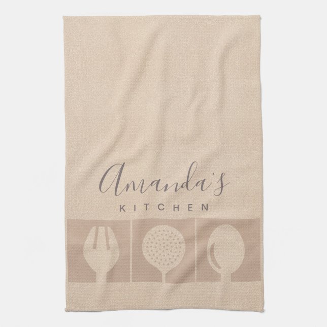 ROSE GOLD PINK SHIMMER SPOON FORK SKIMMER CHEF TEA TOWEL (Vertical)