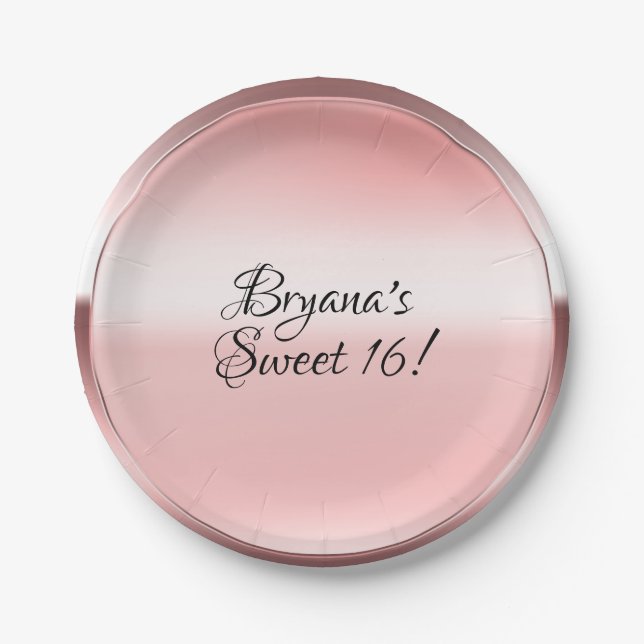 Rose Gold Pink Shine Personalised Custom Party Paper Plate (Front)