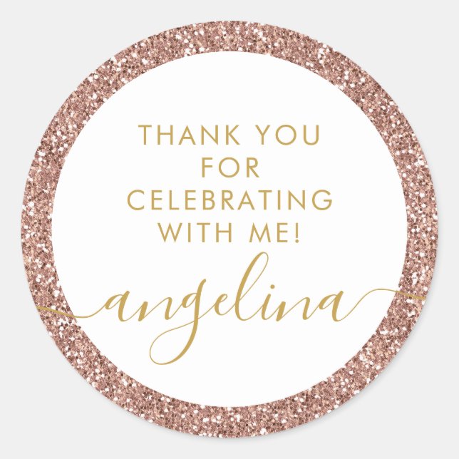 Rose Gold Pink Signature Thank You Party Favour  Classic Round Sticker (Front)