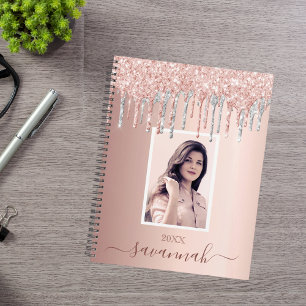 Rose gold pink silver drips photo planner