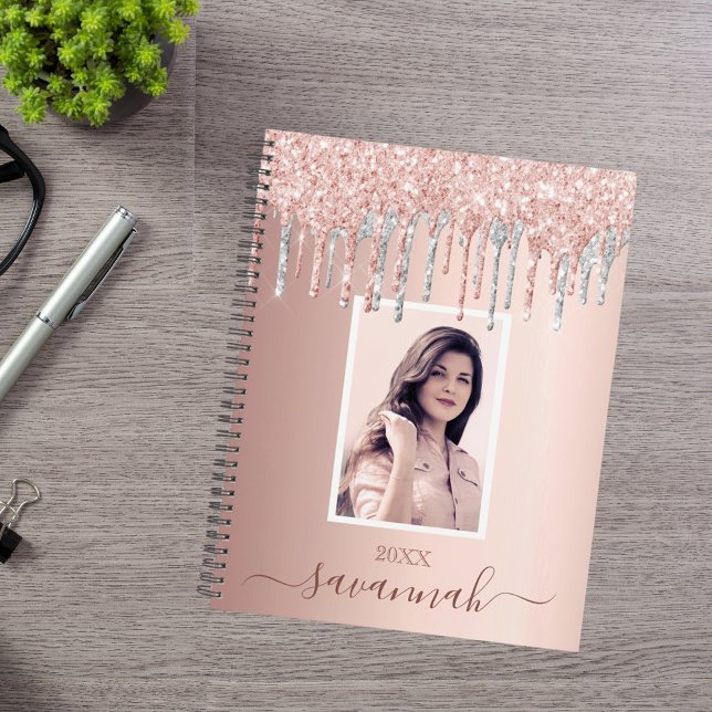 Rose gold pink silver drips photo planner (Creator Uploaded)