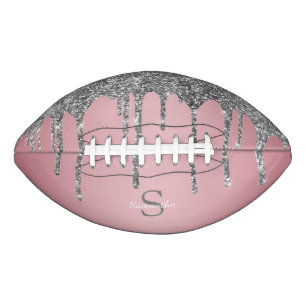 Rose Gold Pink Silver Glitter Drips Monogram Name American Football
