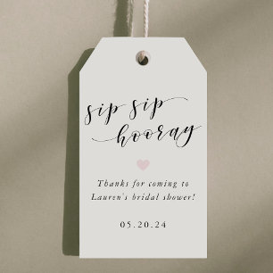 Rose Gold Pink Sip Sip Hooray Bridal Shower Favour Gift Tags