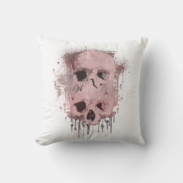 Rose Gold Pink Skull Drip Ink Splatter Graphic Cushion (Front)