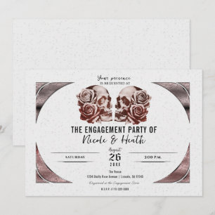 Rose Gold Pink Skull Vintage Glam Engagement Party Invitation