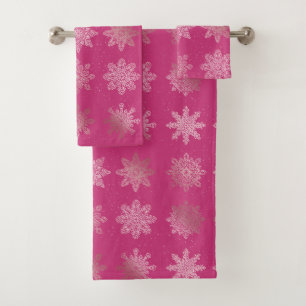 Rose Gold & Pink Snowflake Christmas Pattern Bath Towel Set
