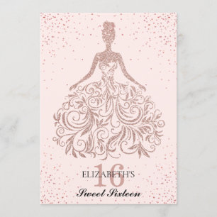 Rose Gold Pink Sparkle Dress Sweet 16th Birthday Invitation