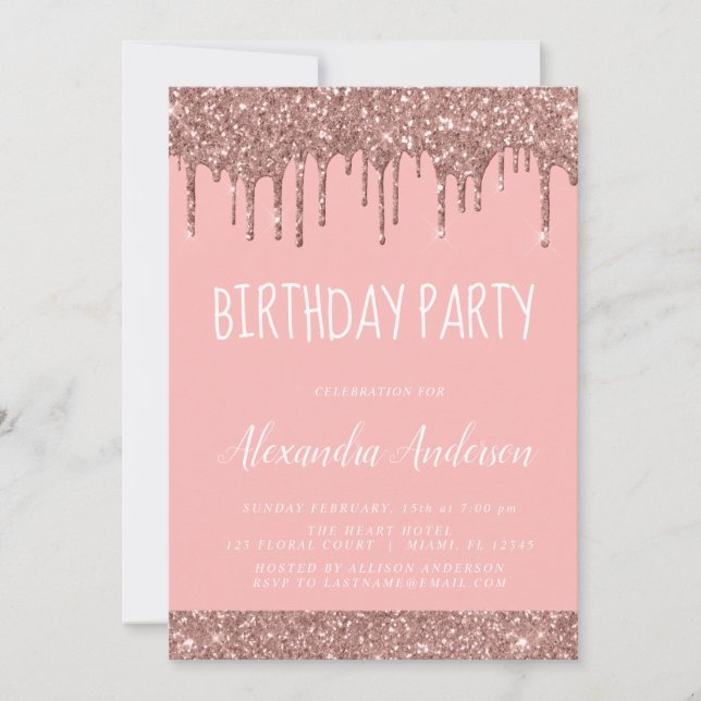 Rose Gold Pink Sparkle Glitter Any Age Birthday Invitation (Front)