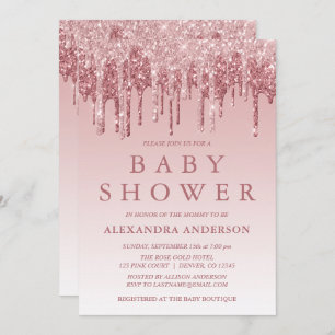 Rose Gold Pink Sparkle Glitter Baby Shower Invitation