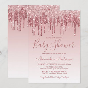 Rose Gold Pink Sparkle Glitter Baby Shower Invitation