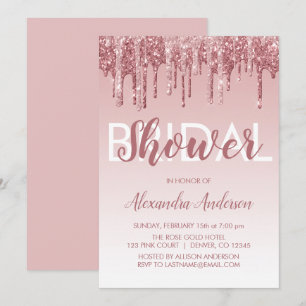 Rose Gold Pink Sparkle Glitter Bridal Shower Invitation