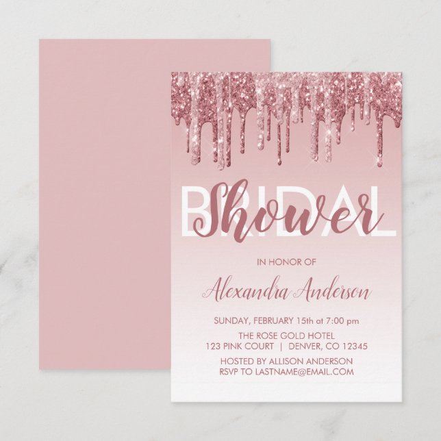 Rose Gold | Pink Sparkle Glitter Bridal Shower Invitation (Front/Back)