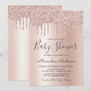 Rose Gold Pink Sparkle Glitter Foil Baby Shower Invitation