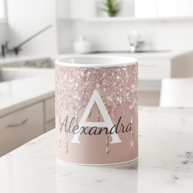 Rose Gold - Pink Sparkle Glitter Monogram Name Coffee Mug (Creator Uploaded)