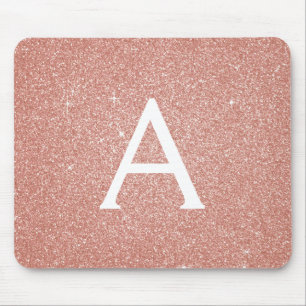 Rose Gold - Pink Sparkle Glitter Monogram Name Mouse Mat