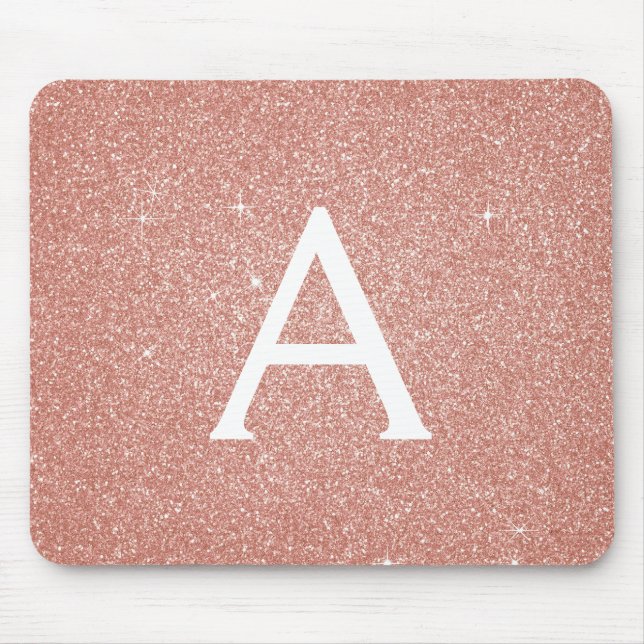 Rose Gold - Pink Sparkle Glitter Monogram Name Mouse Mat (Front)