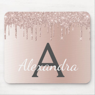 Rose Gold - Pink Sparkle Glitter Monogram Name Mouse Mat