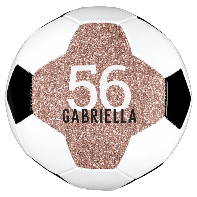 Rose Gold Pink Sparkly Number and Name Football (Rotated)