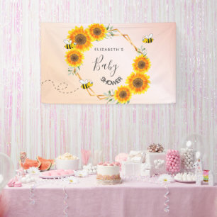 Rose gold pink sunflowers mum to bee Baby Shower Banner