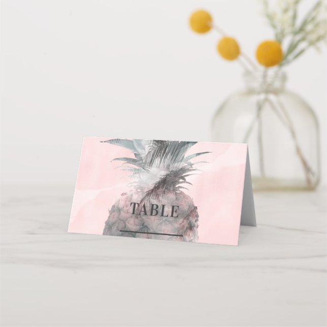 Rose Gold Pink Tropical Pineapple Table Seating Place Card (Front)