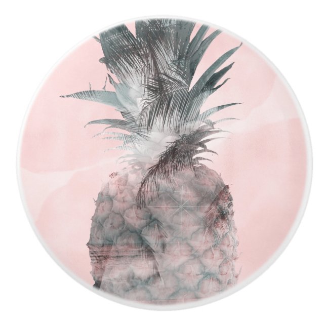 Rose Gold Pink Tropical Summer Pineapple Glam Ceramic Knob (Front)