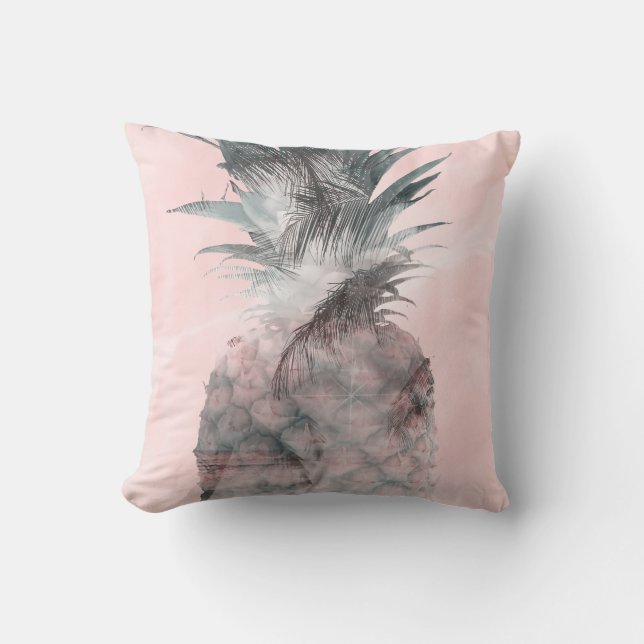 Rose Gold Pink Tropical Summer Pineapple Glam Cushion (Front)