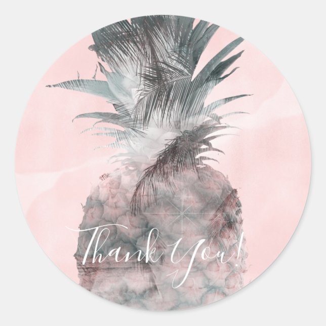 Rose Gold Pink Tropical Summer Pineapple Party Classic Round Sticker (Front)