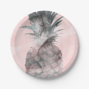 Rose Gold Pink Tropical Summer Pineapple Party Paper Plate