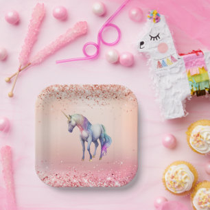 Rose Gold Pink Unicorn Sparkle   Paper Plate