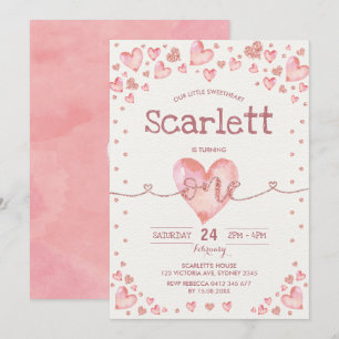 Rose Gold Pink Valentines Sweetheart 1st Birthday Invitation