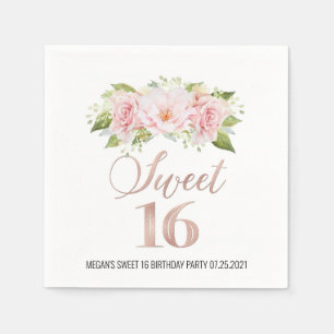 Rose Gold Pink Watercolor Floral Sweet 16 Birthday Napkin