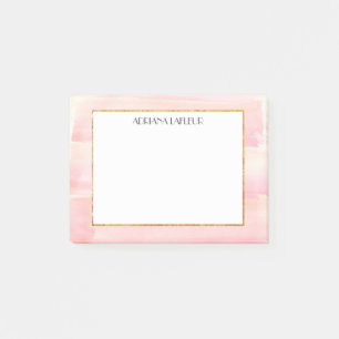 Rose Gold Pink Watercolor Stripe Personalised Post-it Notes