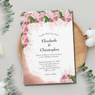 Rose Gold Pink White Floral Elegant Modern Wedding Invitation