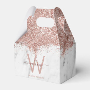 Rose Gold Pink White Marble Glitter Dust Monogram Favour Box