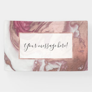 Rose Gold Pink White Painted Girly Abstract Marble Banner
