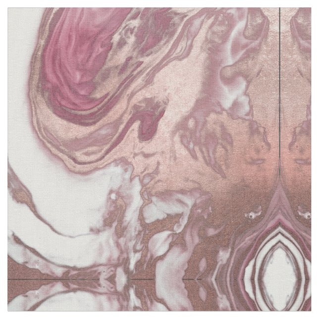 Rose Gold Pink White Painted Girly Abstract Marble Fabric (Close Up)