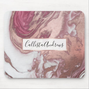 Rose Gold Pink White Painted Girly Abstract Marble Mouse Mat