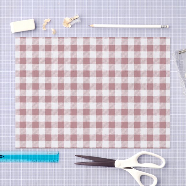 Rose Gold Pink White Plaid Pattern Tissue Paper (Craft)