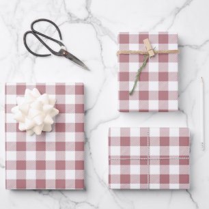 Rose Gold Pink White Plaid Pattern Wrapping Paper Sheet