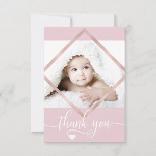 Rose Gold Pink White Thank You Baby Shower   PHOTO Card