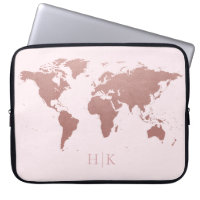 Rose Gold Pink World Map Elegant Monogrammed