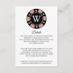 Rose Gold Poker Chip Casino Wedding Detail Enclosure Card