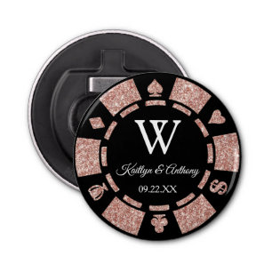 Rose Gold Poker Chip Casino Wedding Party Favour Bottle Opener